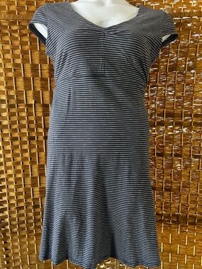 Toad & Co Striped Dress Organic Cotton Tencel Blue White Size L Hiking  Camping
